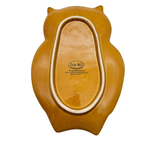 Dutch Wax Ceramic Owl Decorative Plate Handpainted Boho Kitchen Harvest Gold 8" - Picture 5 of 10